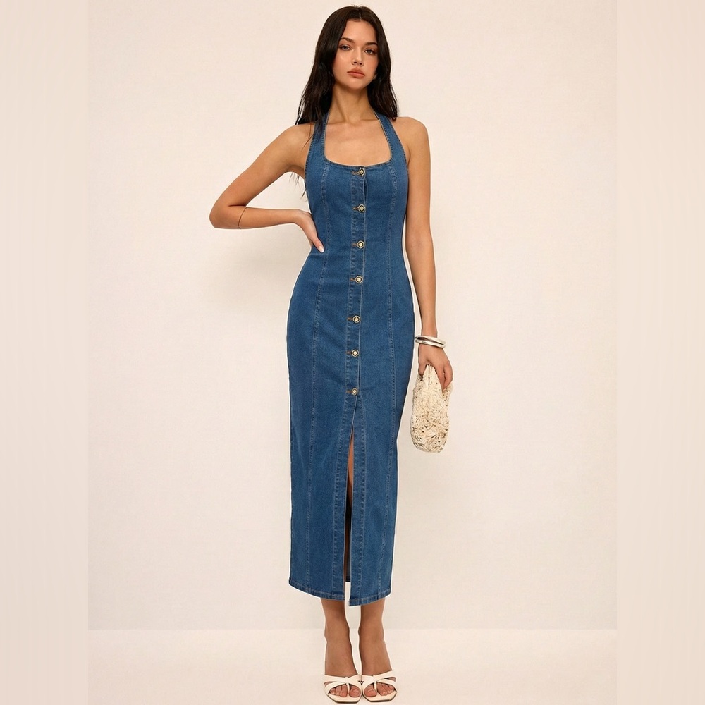 Commense Denim 
Halter Maxi Dress